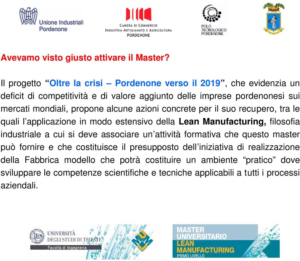 propone alcune azioni concrete per il suo recupero, tra le quali l applicazione in modo estensivo della Lean Manufacturing, filosofia industriale a cui si deve