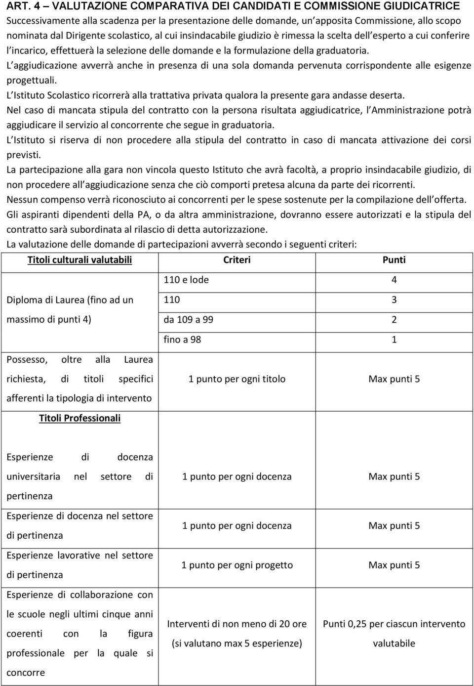 L aggiudicazione avverrà anche in presenza di una sola domanda pervenuta corrispondente alle esigenze progettuali.