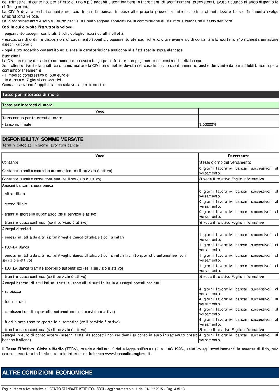 Se lo sconfinamento è solo sul saldo per valuta non vengono applicati né la commissione di istruttoria veloce né il tasso debitore.