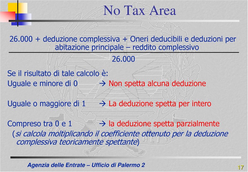 26.000 Se il risultato di tale calcolo è: Uguale e minore di 0 Non spetta alcuna deduzione Uguale o