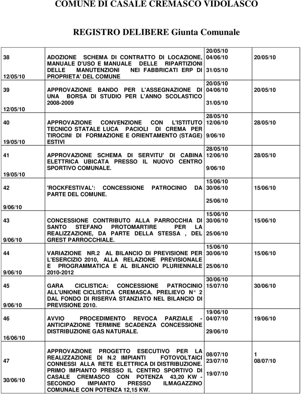 STATALE LUCA PACIOLI DI CREMA PER TIROCINI DI FORMAZIONE E ORIENTAMENTO (STAGE) ESTIVI APPROVAZIONE SCHEMA DI SERVITU' DI CABINA ELETTRICA UBICATA PRESSO IL NUOVO CENTRO SPORTIVO COMUNALE.