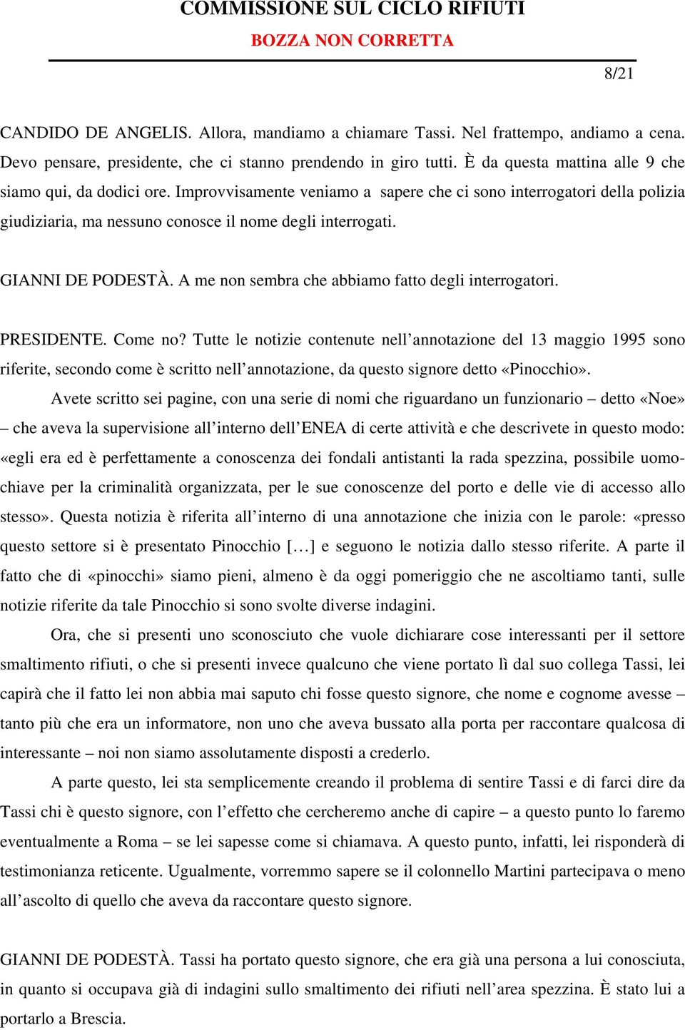 GIANNI DE PODESTÀ. A me non sembra che abbiamo fatto degli interrogatori. PRESIDENTE. Come no?