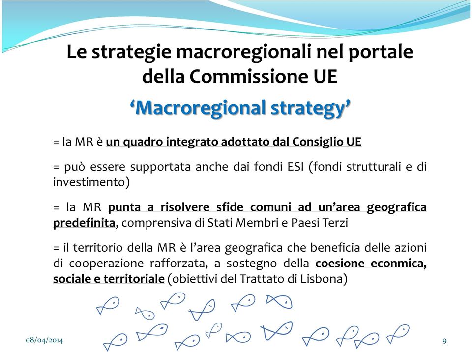 geografica predefinita, comprensiva di Stati Membri e Paesi Terzi = il territorio della MR è l area geografica che beneficia delle