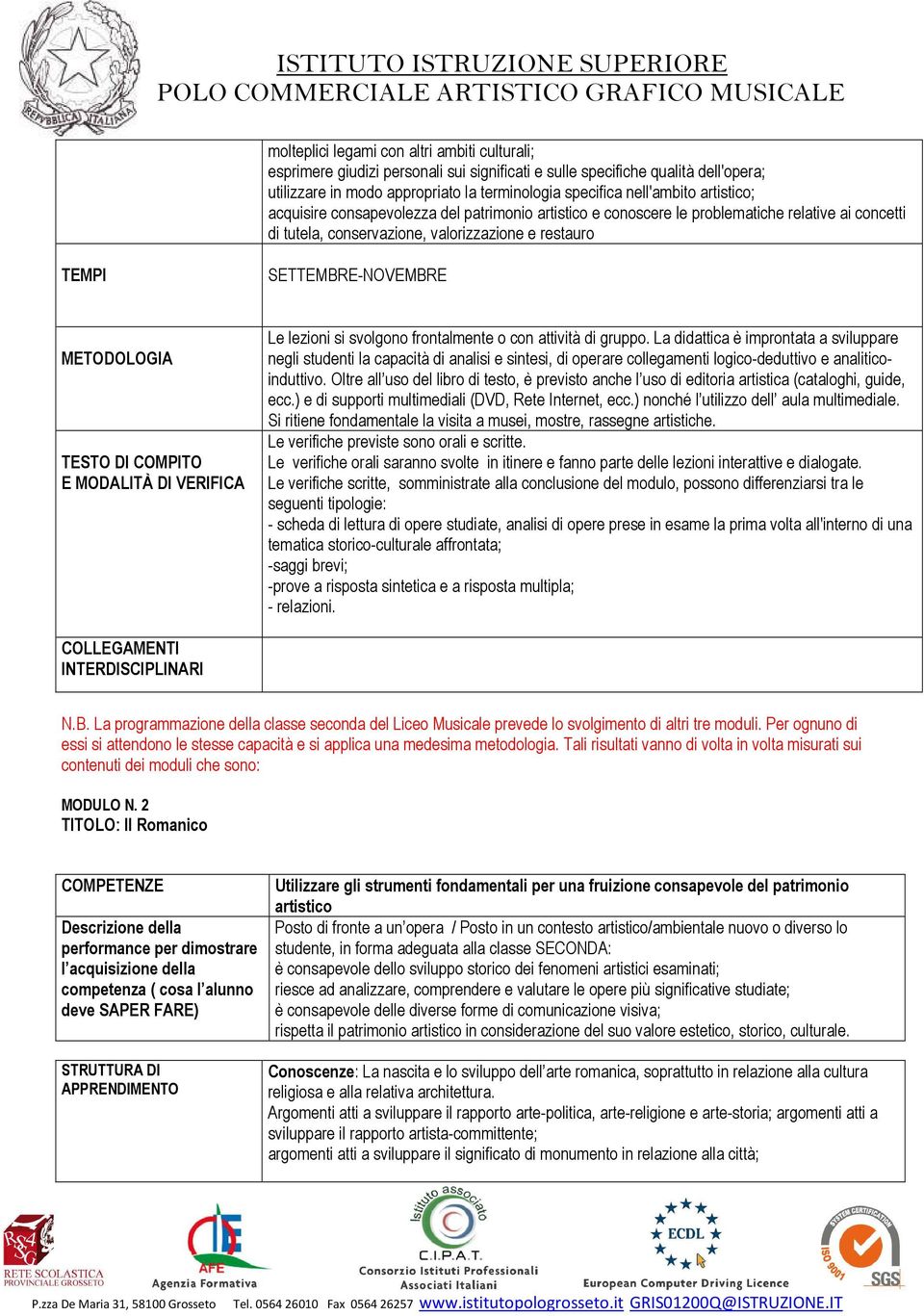 VERIFICA Oltre all uso del libro di testo, è previsto anche l uso di editoria artistica (cataloghi, guide, ecc.) e di supporti multimediali (DVD, Rete Internet, ecc.