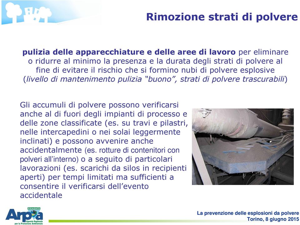 impianti di processo e delle zone classificate (es. su travi e pilastri, nelle intercapedini o nei solai leggermente inclinati) e possono avvenire anche accidentalmente (es.