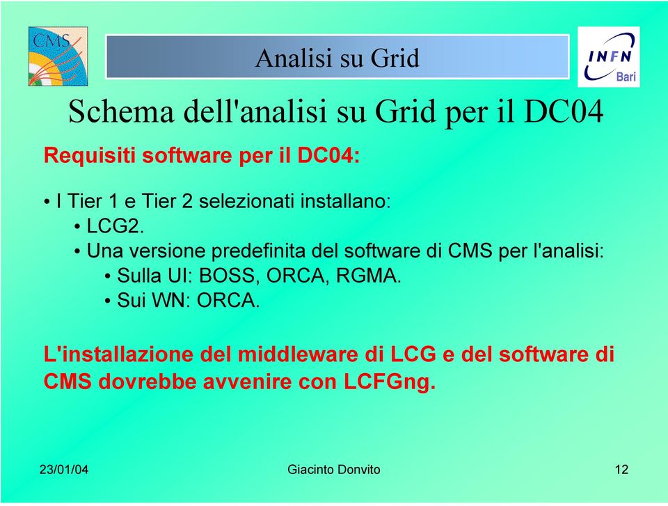 Una versione predefinita del software di CMS per l'analisi: Sulla UI: BOSS, ORCA, RGMA.