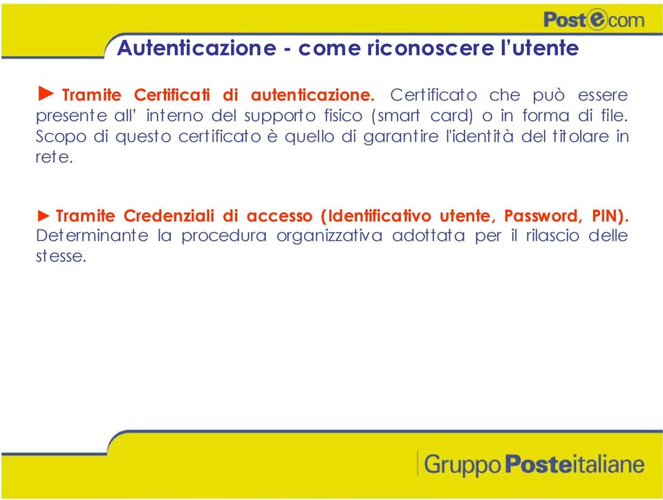 Scopo di questo certificato è quello di garantire l'identità del titolare in rete.