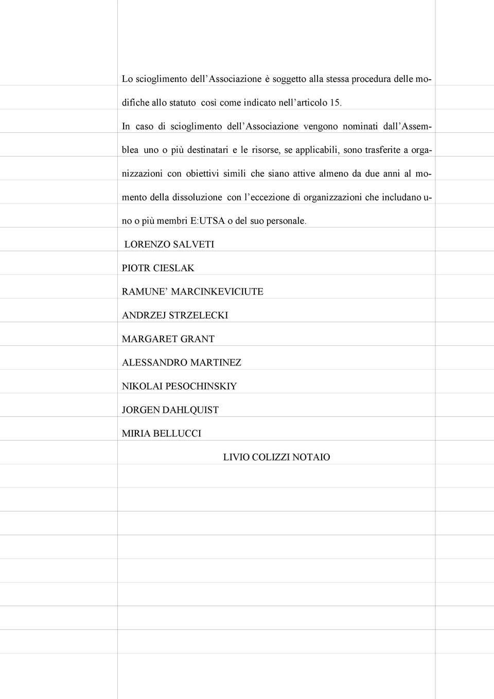 obiettivi simili che siano attive almeno da due anni al momento della dissoluzione con l eccezione di organizzazioni che includano u- no o più membri E:UTSA o del