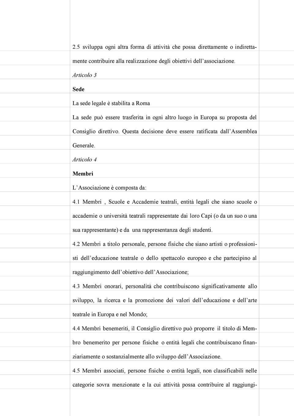 Questa decisione deve essere ratificata dall Assemblea Generale. Articolo 4 Membri L Associazione è composta da: 4.