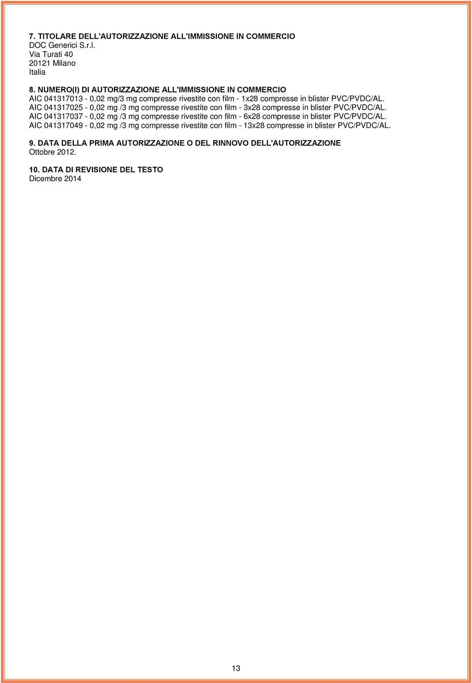 AIC 041317025-0,02 mg /3 mg compresse rivestite con film - 3x28 compresse in blister PVC/PVDC/AL.