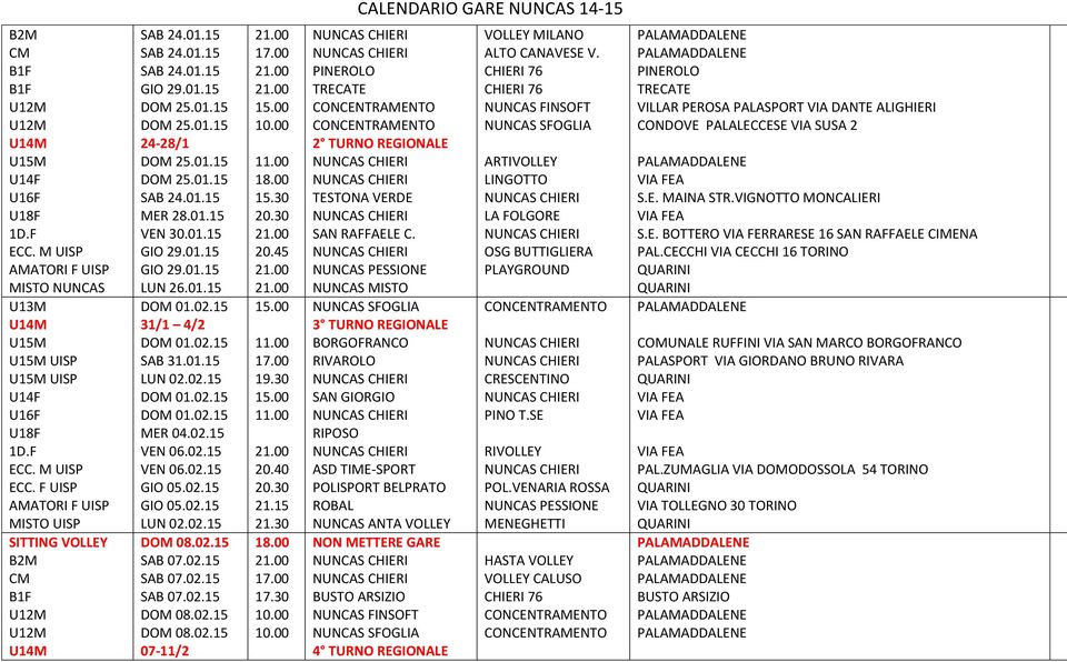 3 TURNO REGIONALE BORGOFRANCO RIVAROLO SAN GIORGIO ASD TIME-SPORT ROBAL NON METTERE GARE BUSTO ARSIZIO 4 TURNO REGIONALE VOLLEY MILANO ALTO CANAVESE V.