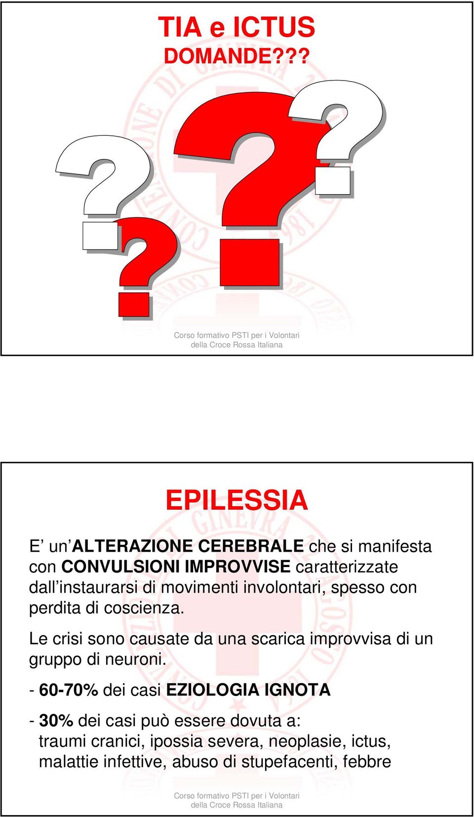 instaurarsi di movimenti involontari, spesso con perdita di coscienza.