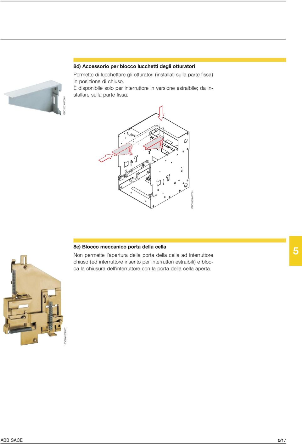 1SDC200164F0001 8e) Blocco meccaico porta della cella No permette l apertura della porta della cella ad iterruttore chiuso (ed