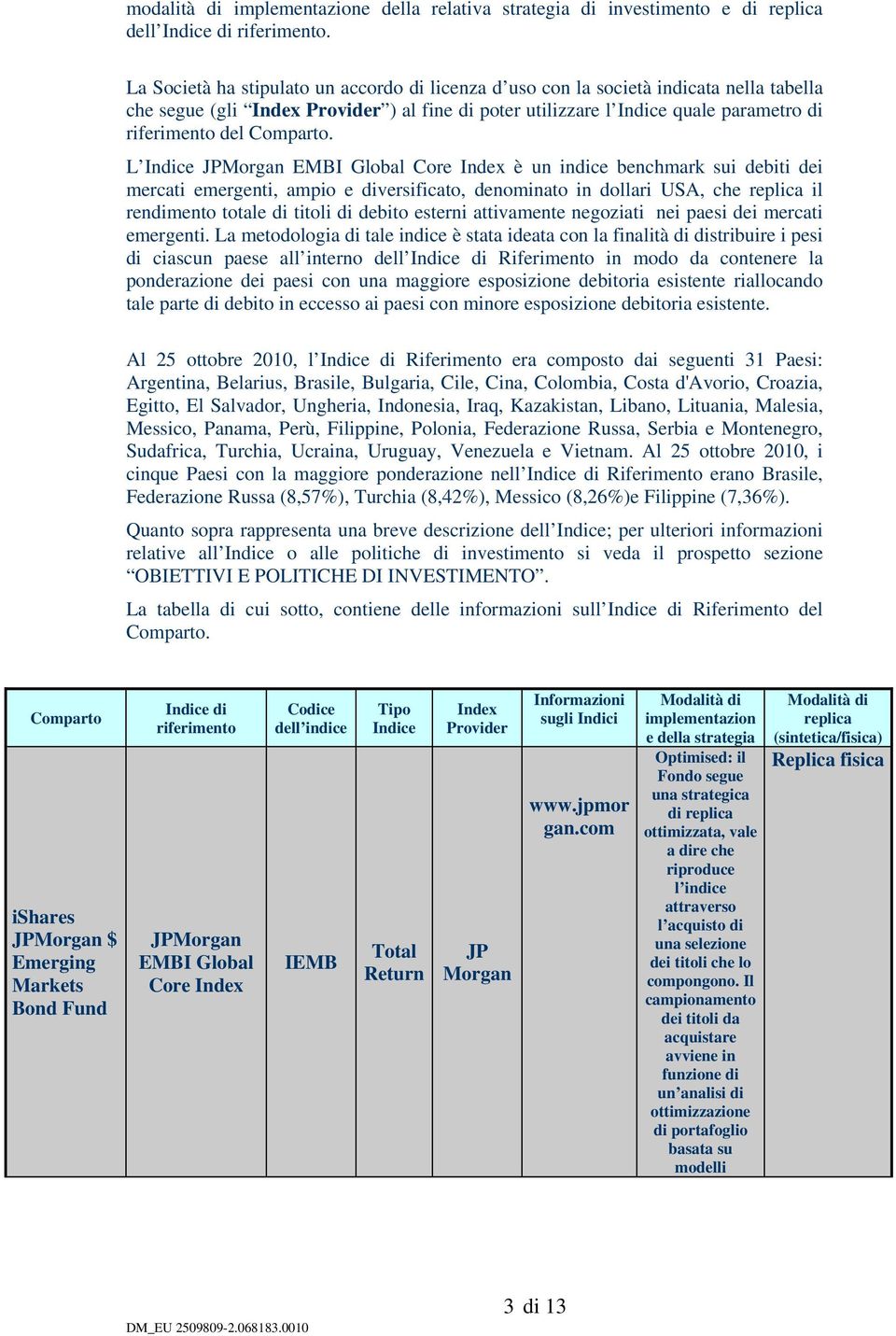 L Indice JPMorgan EMBI Global Core Index è un indice benchmark sui debiti dei mercati emergenti, ampio e diversificato, denominato in dollari USA, che replica il rendimento totale di titoli di debito