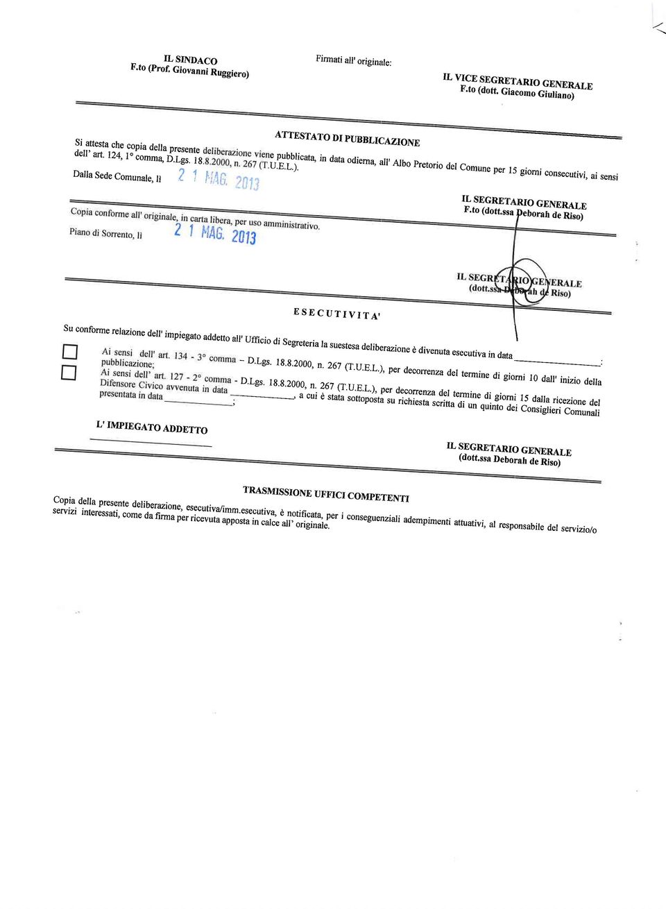 D.Lgs. 1g.g.2000, n. 267 : Q.U.E.L,), per deconenza del termine di giorni D.Lgs. I0 I8.8,2000,^i.,161.(T.U.E.L.), dall,inizio della -..--.--..-.--.'-.