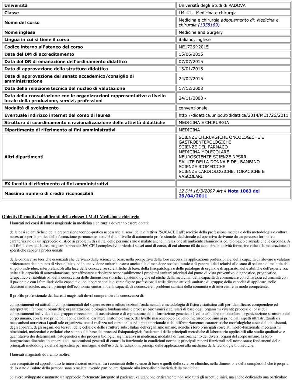 07/07/2015 Data di approvazione della struttura didattica 13/01/2015 Data di approvazione del senato accademico/consiglio di amministrazione 24/02/2015 Data della relazione tecnica del nucleo di