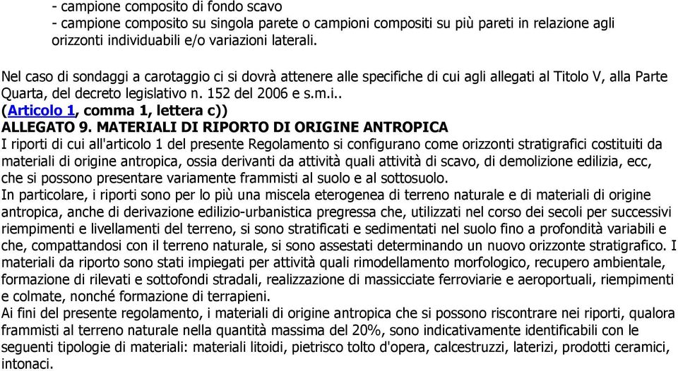 MATERIALI DI RIPORTO DI ORIGINE ANTROPICA I riporti di cui all'articolo 1 del presente Regolamento si configurano come orizzonti stratigrafici costituiti da materiali di origine antropica, ossia