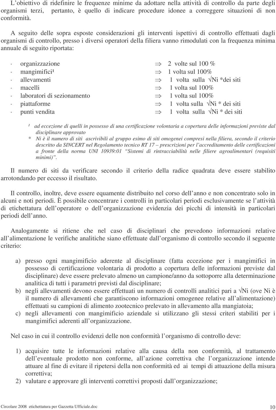 A seguito delle sopra esposte considerazioni gli interventi ispettivi di controllo effettuati dagli organismi di controllo, presso i diversi operatori della filiera vanno rimodulati con la frequenza