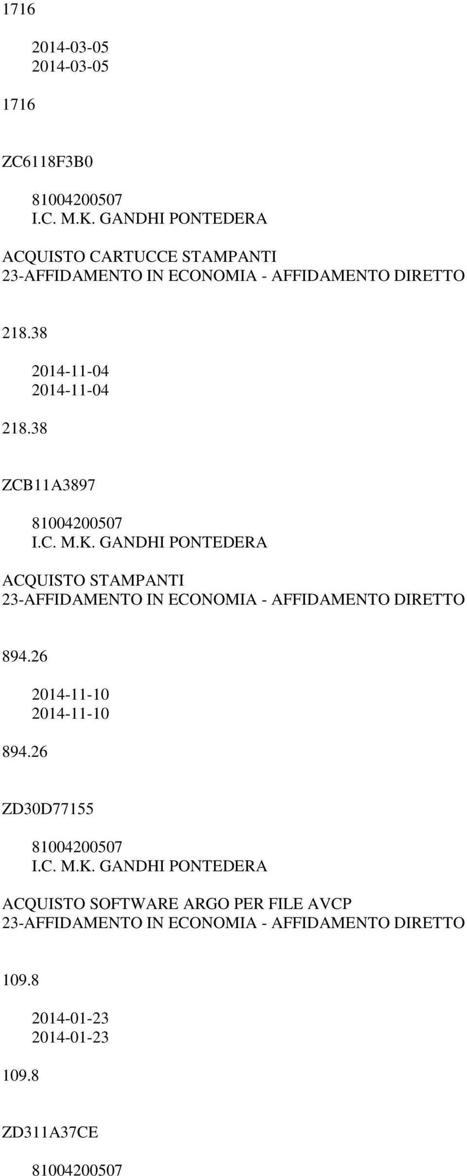 38 2014-11-04 2014-11-04 ZCB11A3897 ACQUISTO STAMPANTI 894.26 894.
