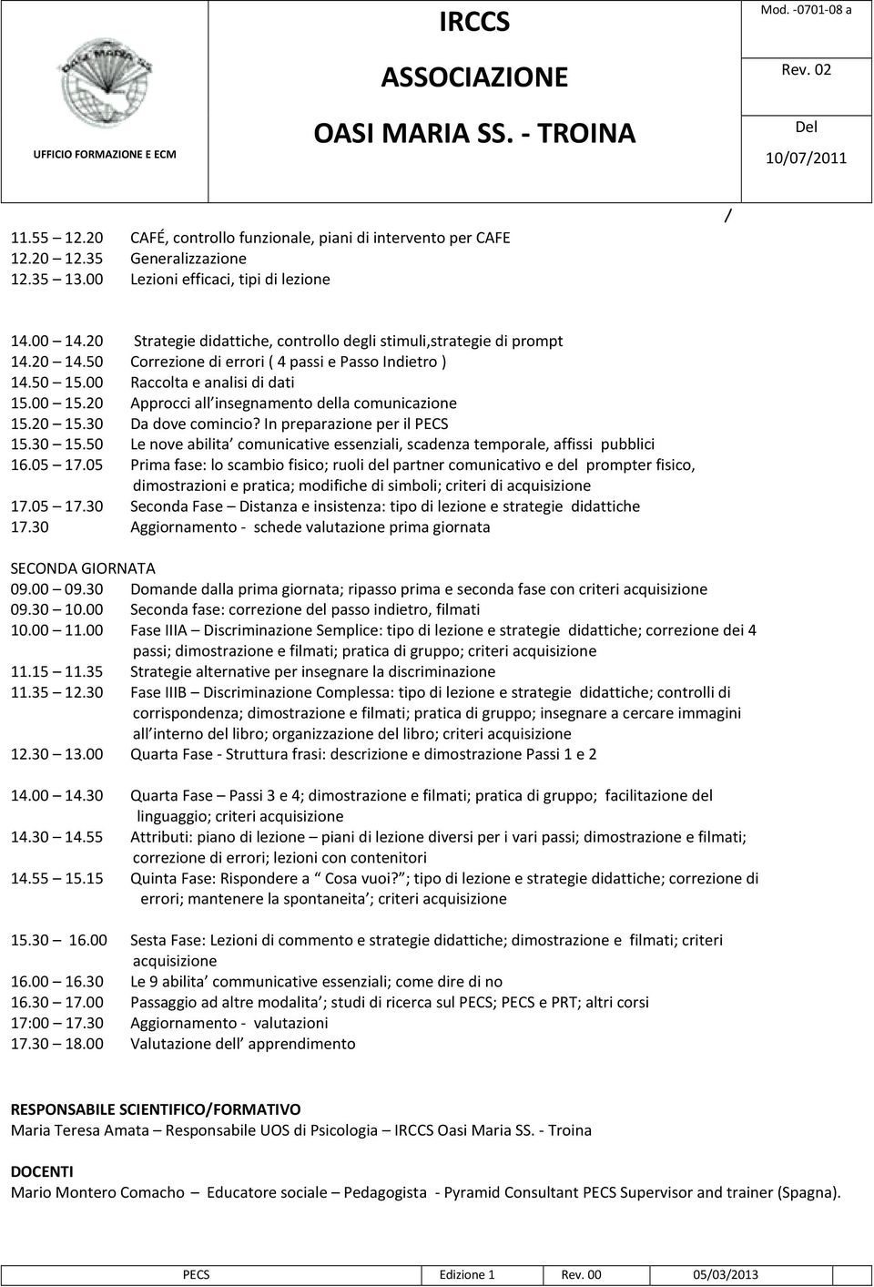 20 Approcci all insegnamento della comunicazione 15.20 15.30 Da dove comincio? In preparazione per il PECS 15.30 15.50 Le nove abilita comunicative essenziali, scadenza temporale, affissi pubblici 16.