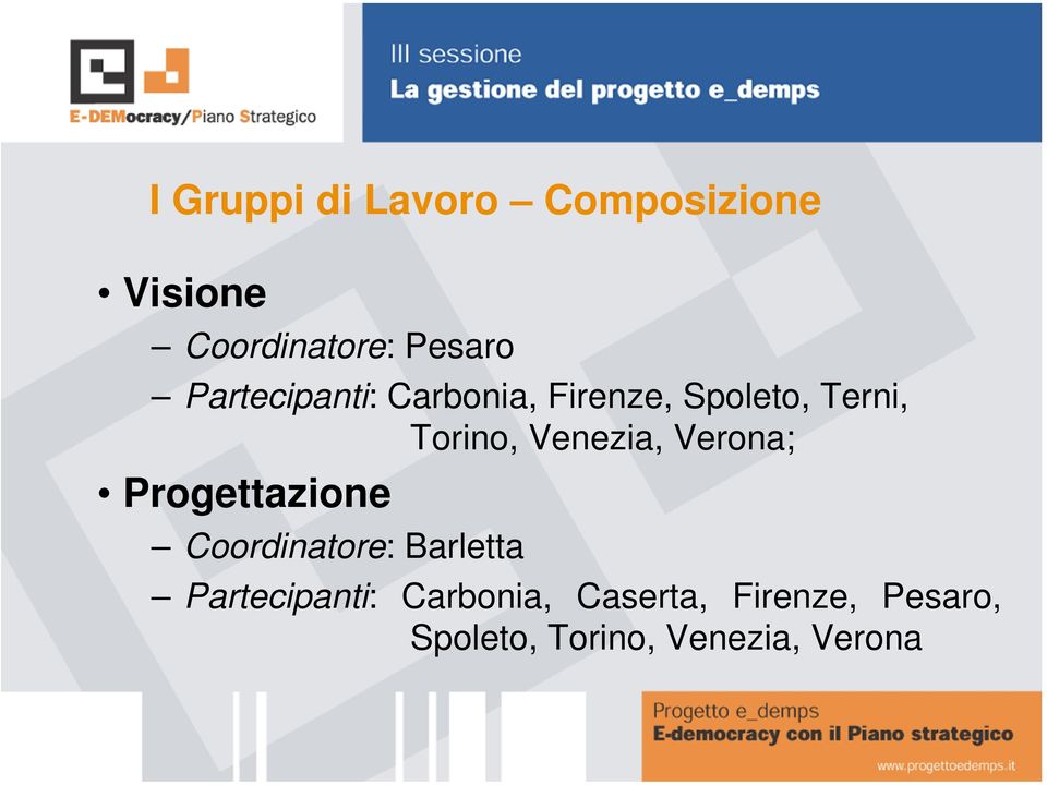 Venezia, Verona; Progettazione Coordinatore: Barletta