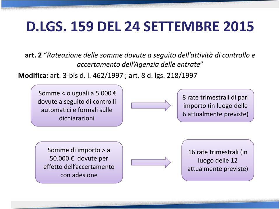 000 dovute a seguito di controlli automatici e formali sulle dichiarazioni 8 rate trimestrali di pari importo (in