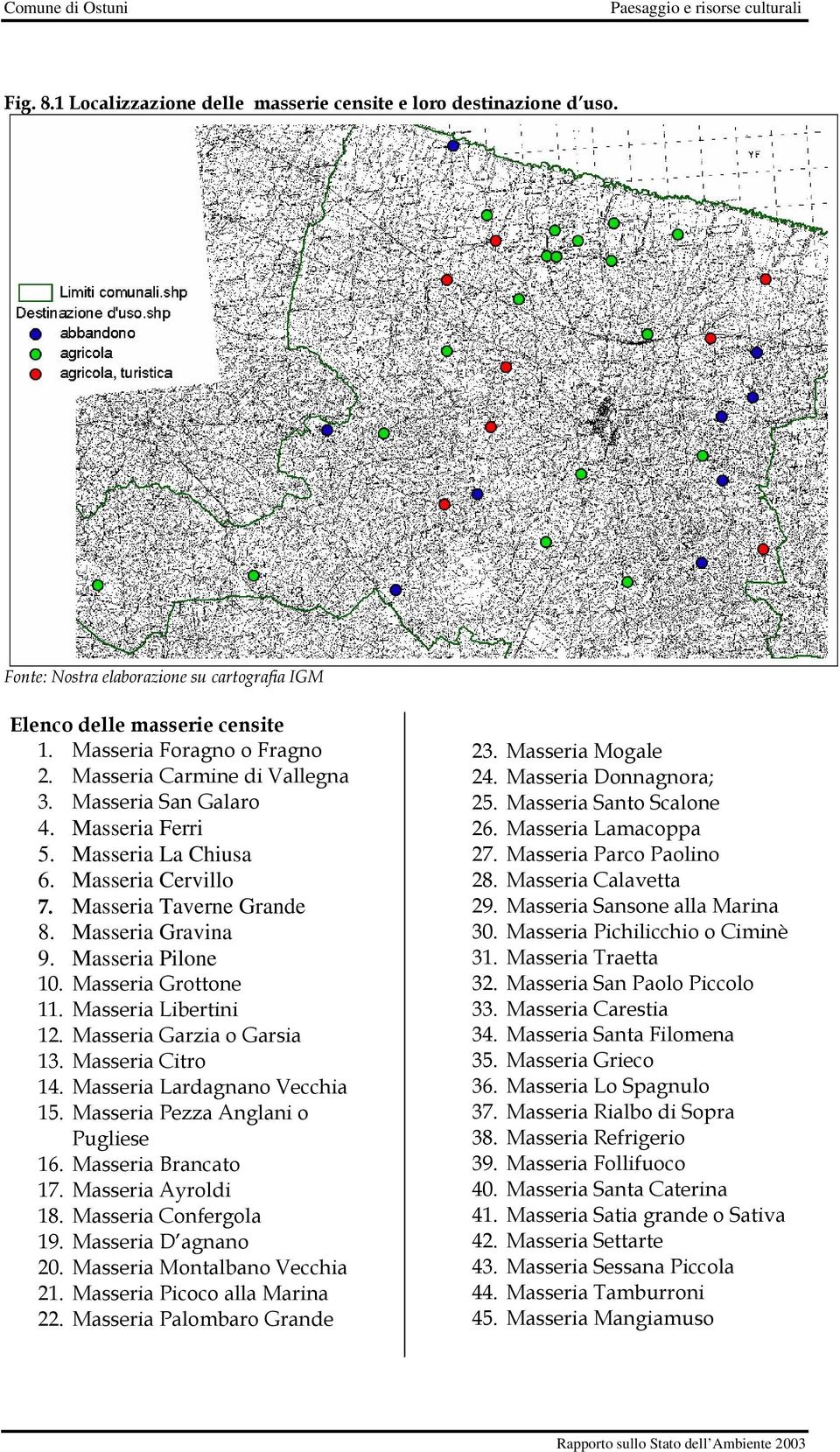 Masseria Grottone 11. Masseria Libertini 12. Masseria Garzia o Garsia 13. Masseria Citro 14. Masseria Lardagnano Vecchia 15. Masseria Pezza Anglani o Pugliese 16. Masseria Brancato 17.