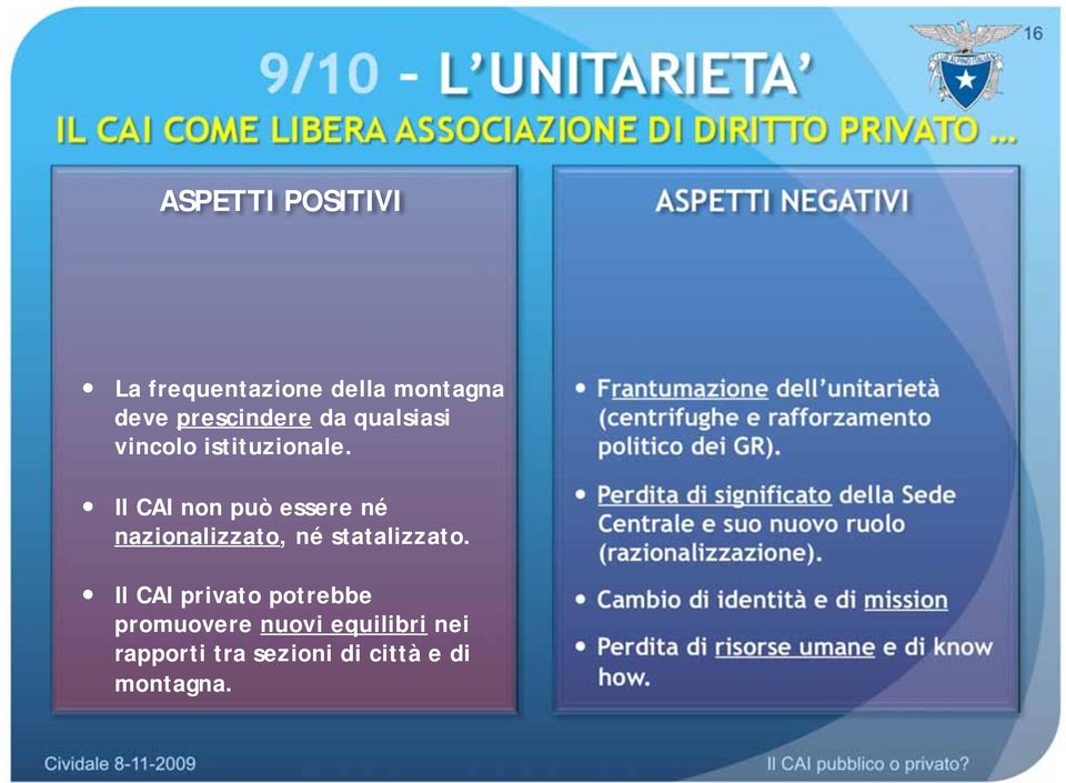 Il CAI privato potrebbe promuovere nuovi equilibri nei rapporti tra sezioni di città e di montagna.