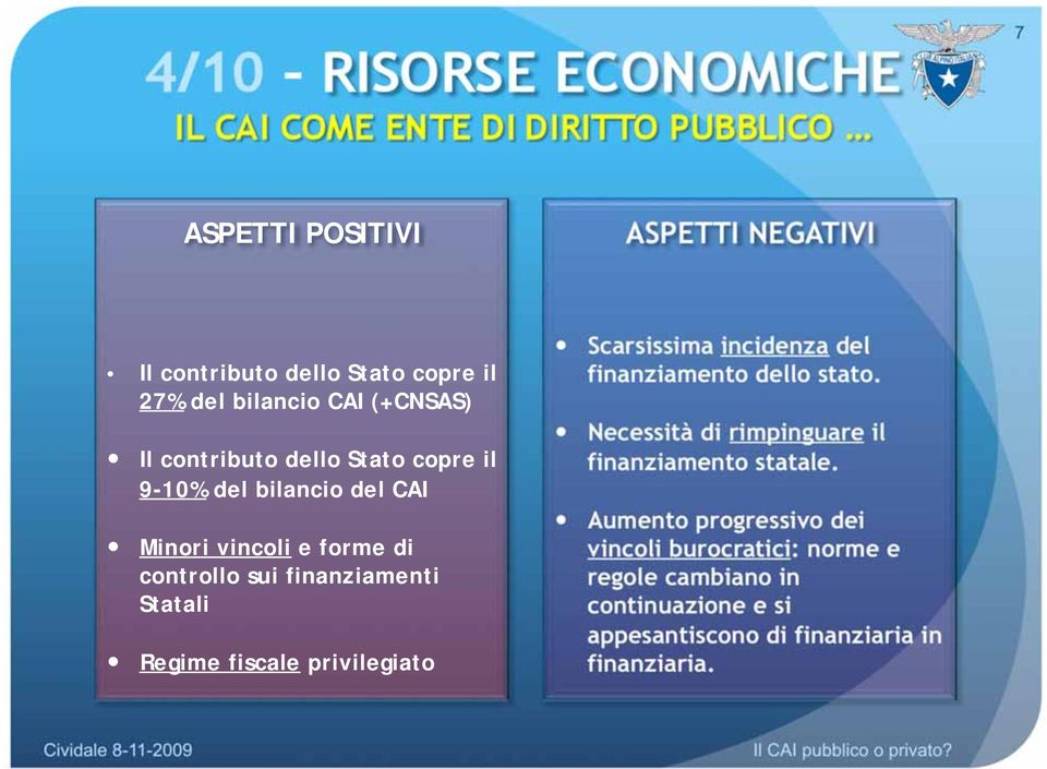 Scarsissima incidenza del finanziamento dello stato. Necessità di rimpinguare il finanziamento statale.