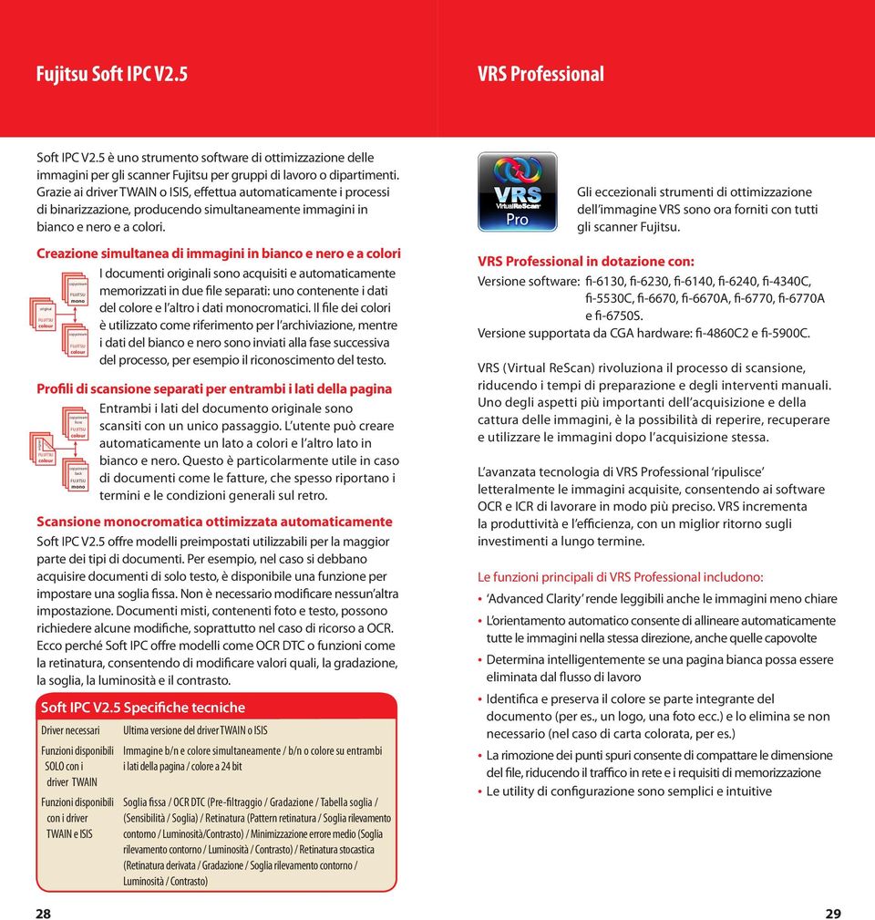 Creazione simultanea di immagini in bianco e nero e a colori I documenti originali sono acquisiti e automaticamente copystream FUJITSU memorizzati in due file separati: uno contenente i dati mono