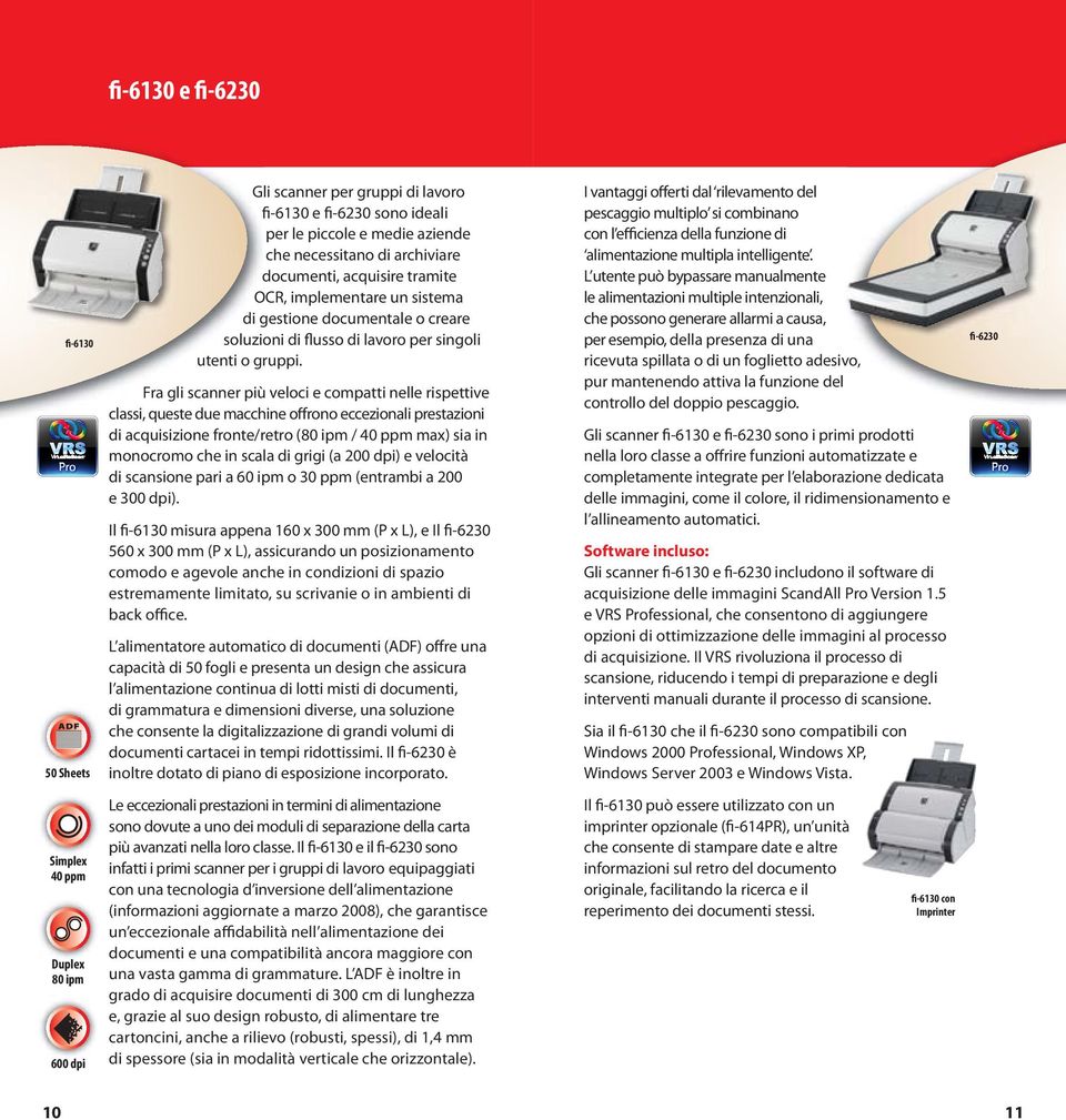 Fra gli scanner più veloci e compatti nelle rispettive classi, queste due macchine offrono eccezionali prestazioni di acquisizione fronte/retro (80 ipm / 40 ppm max) sia in monocromo che in scala di