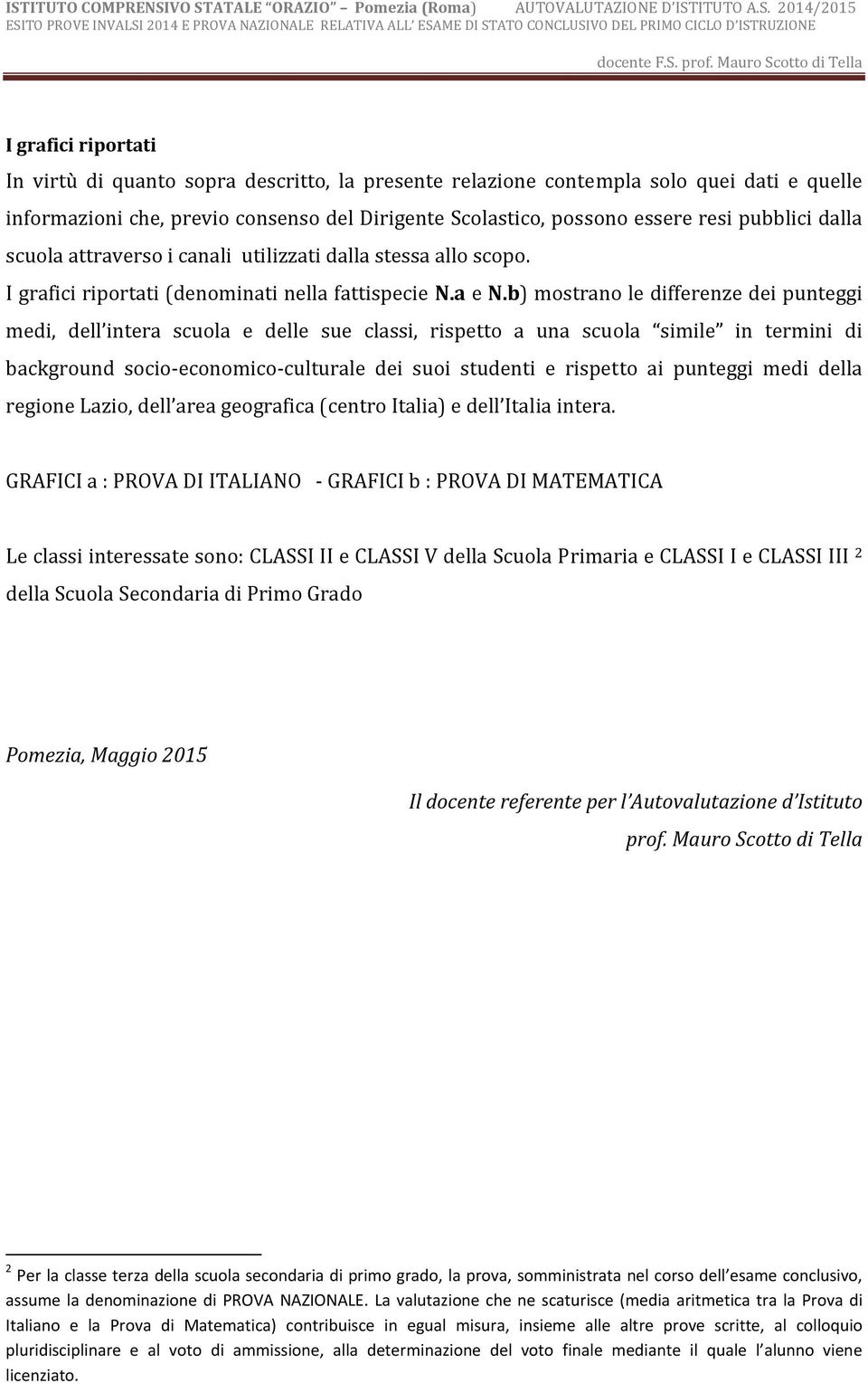 Mauro Scotto di Tella I grafici riportati In virtù di quanto sopra descritto, la presente relazione contempla solo quei dati e quelle informazioni che, previo consenso del Dirigente Scolastico,