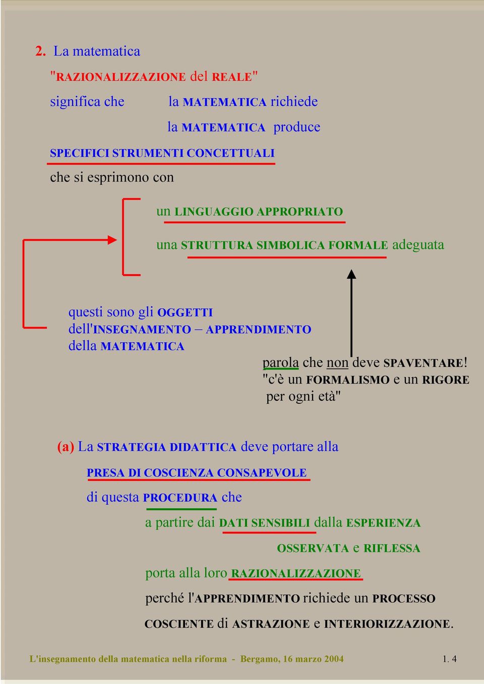 "c'è un FORMALISMO e un RIGORE per ogni età" (a) La STRATEGIA DIDATTICA deve portare alla PRESA DI COSCIENZA CONSAPEVOLE di questa PROCEDURA che a partire dai DATI SENSIBILI dalla