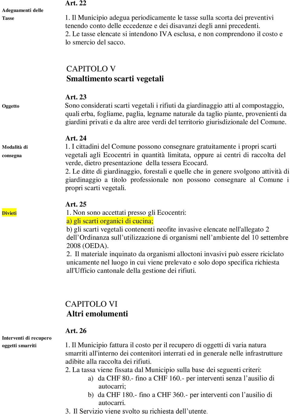 23 Sono considerati scarti vegetali i rifiuti da giardinaggio atti al compostaggio, quali erba, fogliame, paglia, legname naturale da taglio piante, provenienti da giardini privati e da altre aree