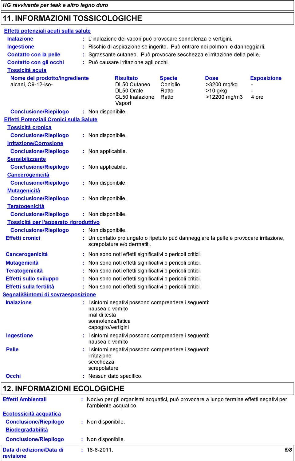 Sgrassante cutaneo. Può provocare secchezza e irritazione della pelle. Può causare irritazione agli occhi.