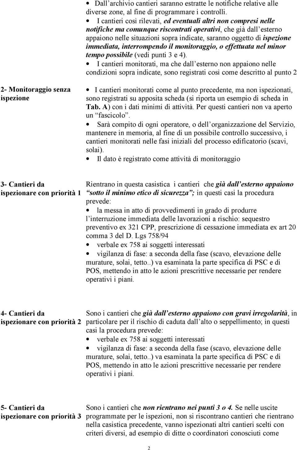 ispezione immediata, interrompendo il monitoraggio, o effettuata nel minor tempo possibile (vedi punti 3 e 4).