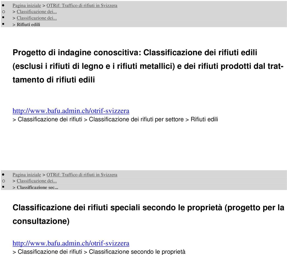 ch/otrif-svizzera > Classificazione dei rifiuti > Classificazione dei rifiuti per settore > Rifiuti edili o Pagina iniziale > OTRif: Traffico di rifiuti in Svizzera