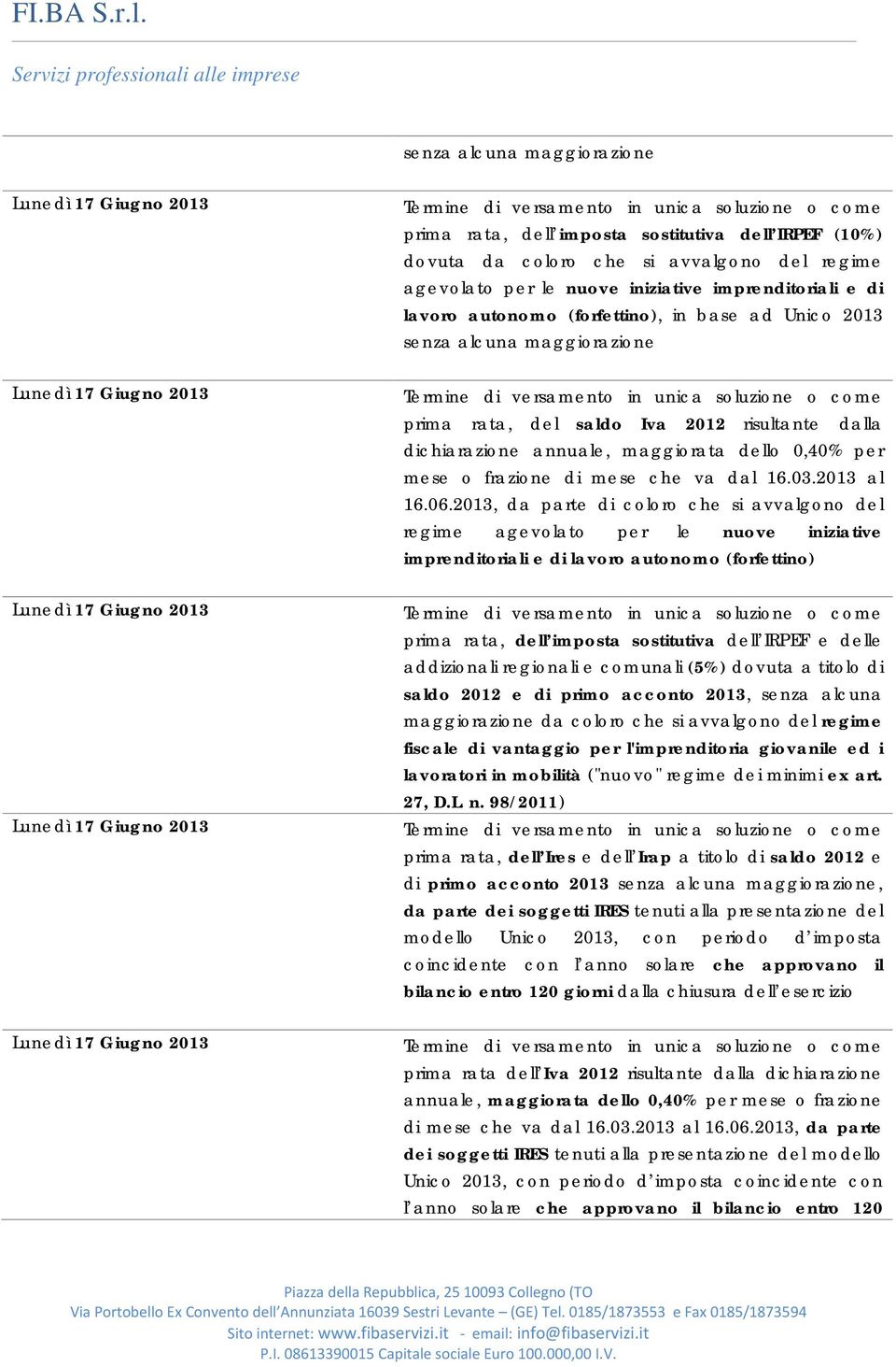 risultante dalla dichiarazione annuale, maggiorata dello 0,40% per mese o frazione di mese che va dal 16.03.2013 al 16.06.