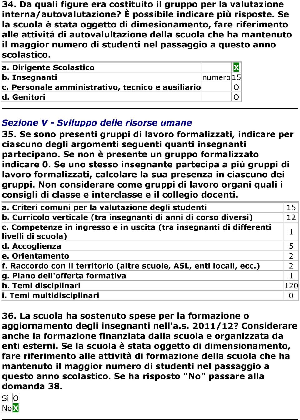 a. Dirigente Scolastico b. Insegnanti numero 15 c. Personale amministrativo, tecnico e ausiliario d. Genitori Sezione V - Sviluppo delle risorse umane 35.