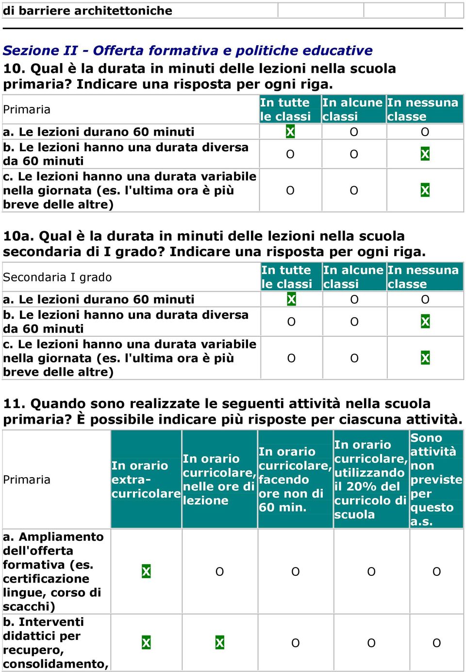 Le lezioni hanno una durata variabile nella giornata (es. l'ultima ora è più breve delle altre) 10a. Qual è la durata in minuti delle lezioni nella scuola secondaria di I grado?