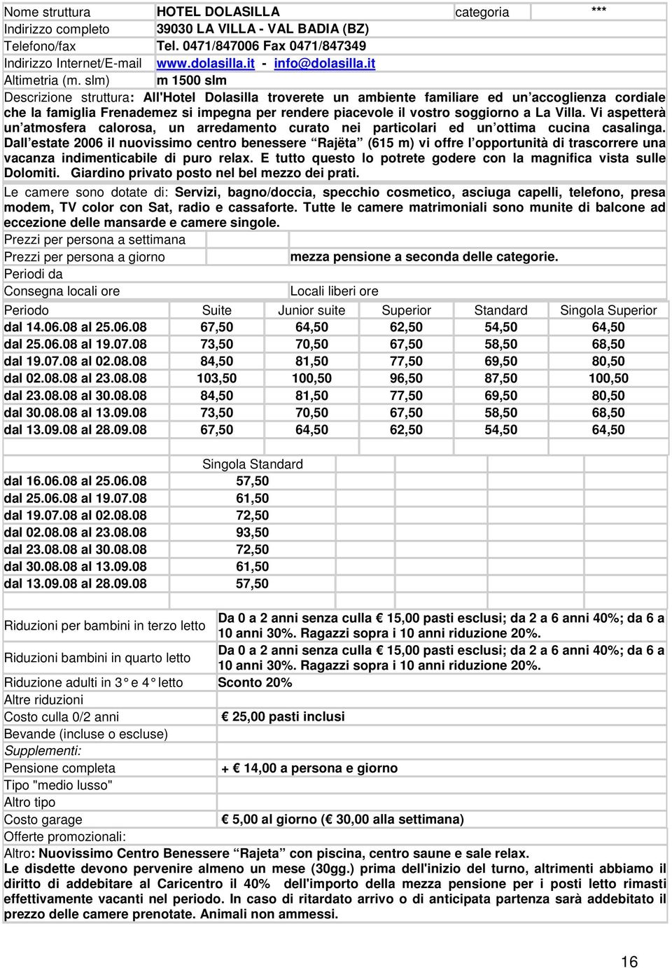 slm) m 1500 slm Descrizione struttura: All'Hotel Dolasilla troverete un ambiente familiare ed un accoglienza cordiale che la famiglia Frenademez si impegna per rendere piacevole il vostro soggiorno a