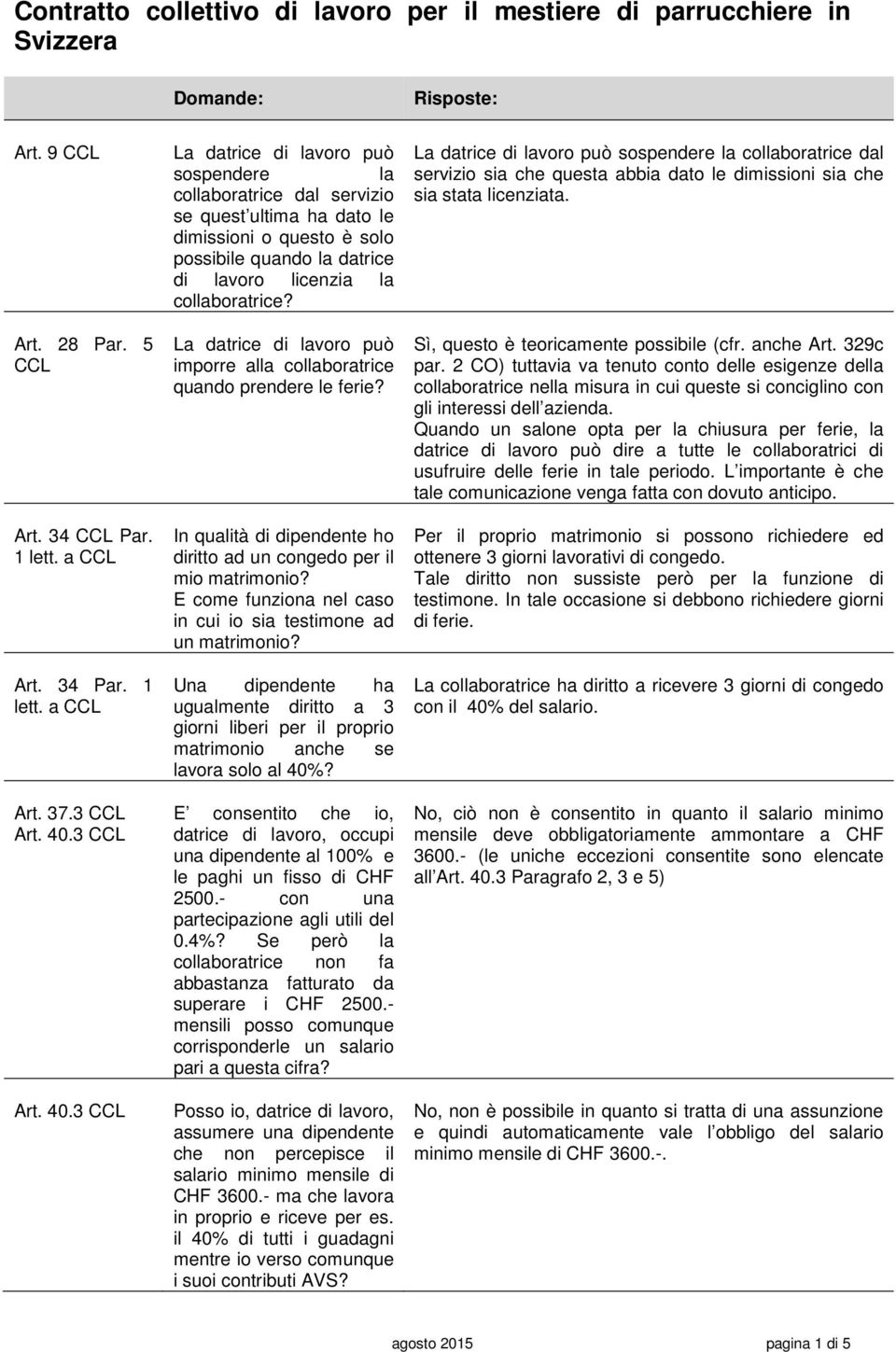 imporre alla collaboratrice quando prendere le ferie? In qualità di dipendente ho diritto ad un congedo per il mio matrimonio? E come funziona nel caso in cui io sia testimone ad un matrimonio?