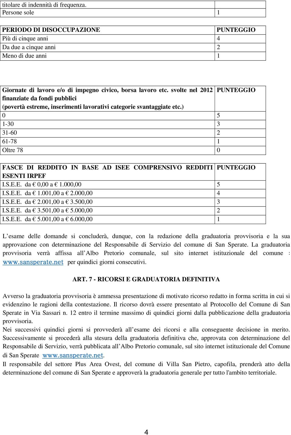 ) 0 5 1-30 3 31-60 2 61-78 1 Oltre 78 0 FASCE DI REDDITO IN BASE AD ISEE COMPRENSIVO REDDITI ESENTI IRPEF I.S.E.E. da 0,00 a 1.000,00 5 I.S.E.E. da 1.001,00 a 2.000,00 4 I.S.E.E. da 2.001,00 a 3.