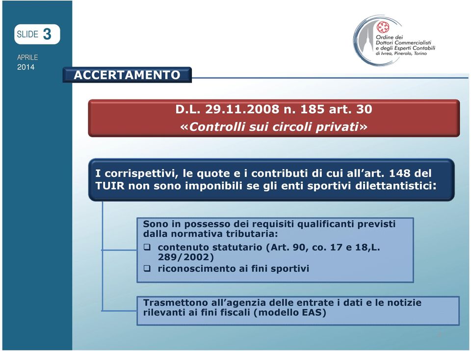 148 del TUIR non sono imponibili se gli enti sportivi dilettantistici: Sono in possesso dei requisiti qualificanti