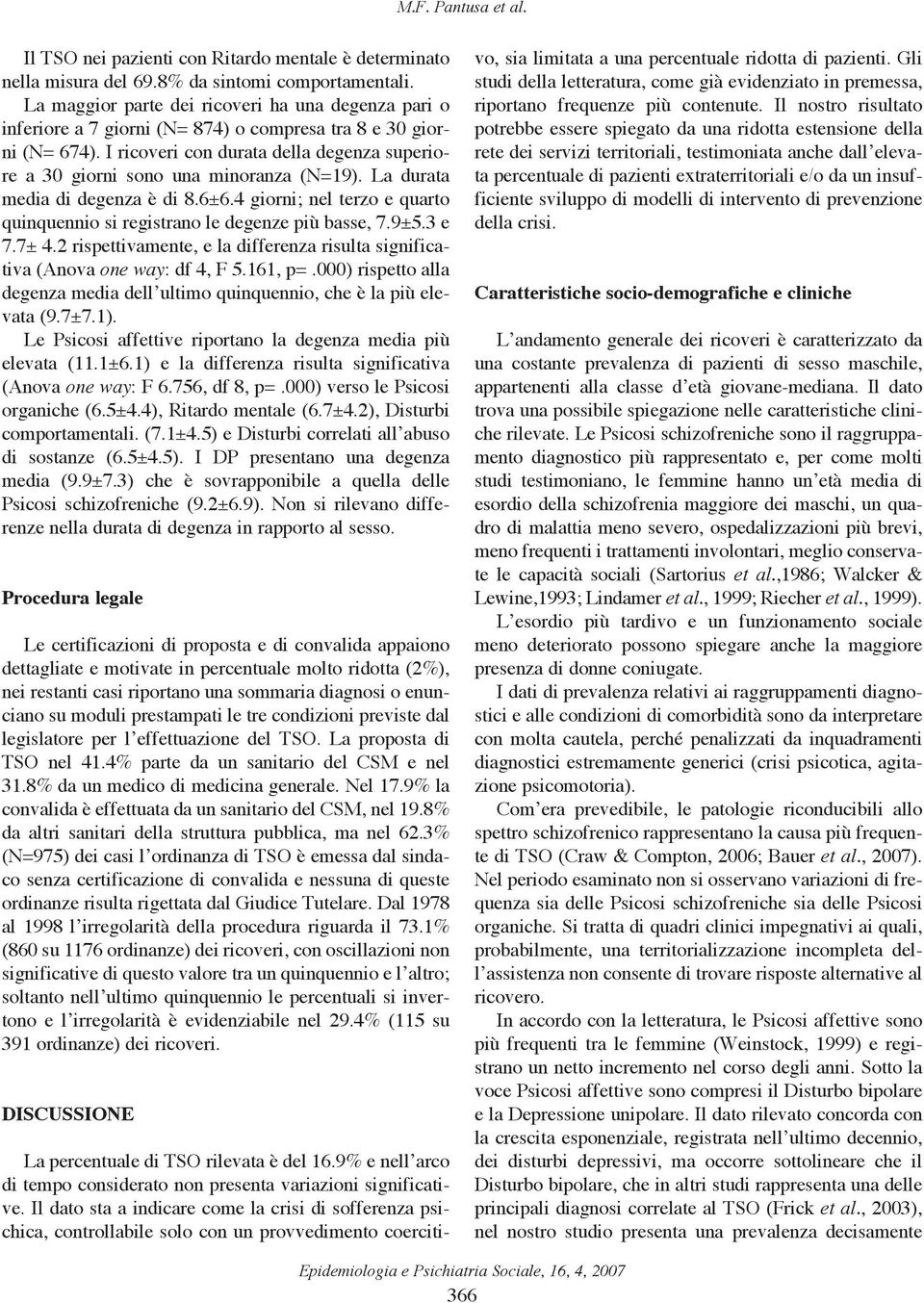 I ricoveri con durata della degenza superiore a 30 giorni sono una minoranza (N=19). La durata media di degenza è di 8.6±6.