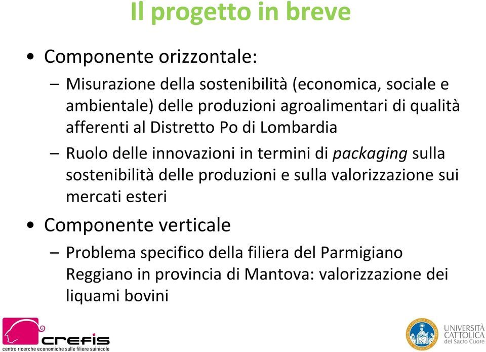 termini di packaging sulla sostenibilità delle produzioni e sulla valorizzazione sui mercati esteri Componente