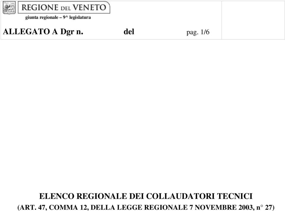 1/6 ELENCO REGIONALE DEI COLLAUDATORI