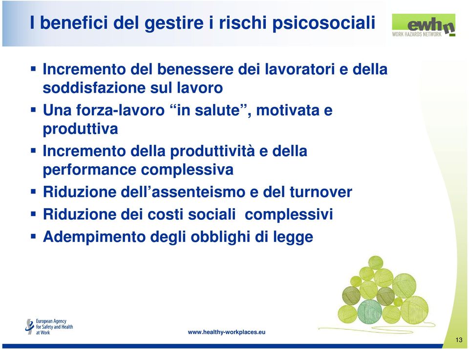 Incremento della produttività e della performance complessiva Riduzione dell