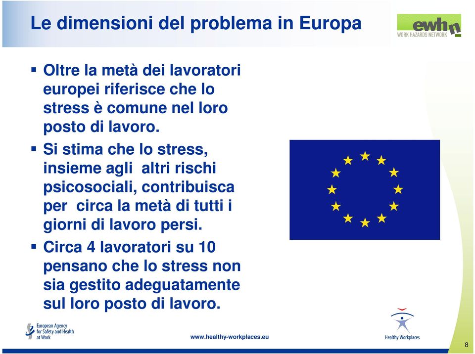 Si stima che lo stress, insieme agli altri rischi psicosociali, contribuisca per circa la