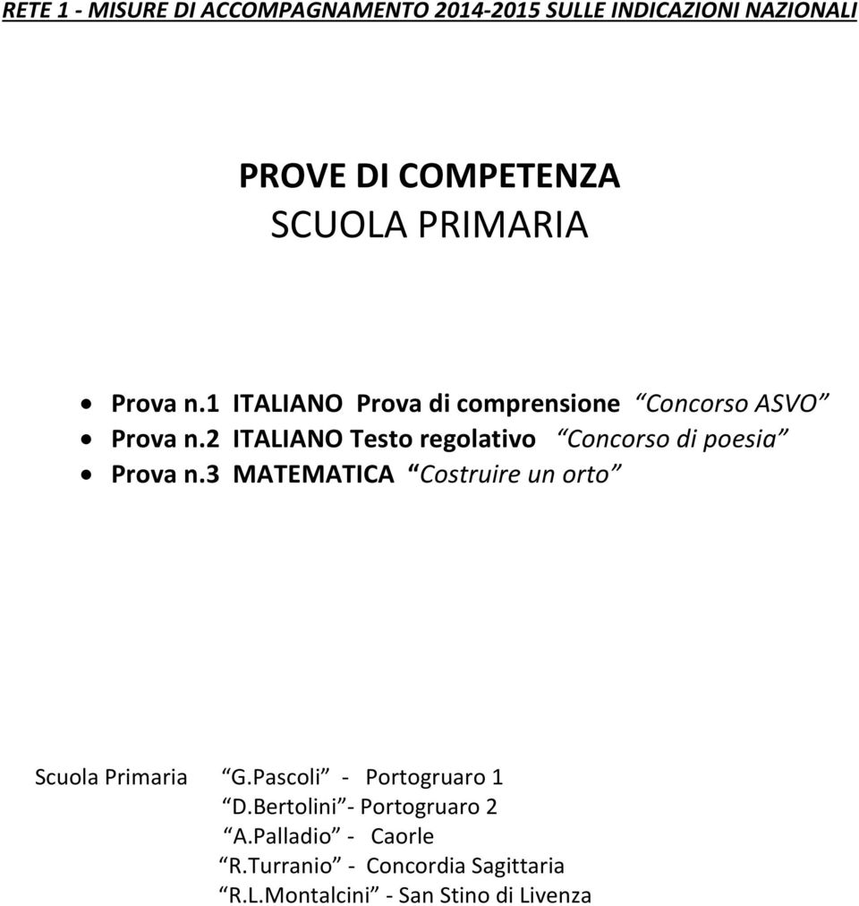 2 ITALIANO Testo regolativo Concorso di poesia Prova n.3 MATEMATICA Costruire un orto Scuola Primaria G.